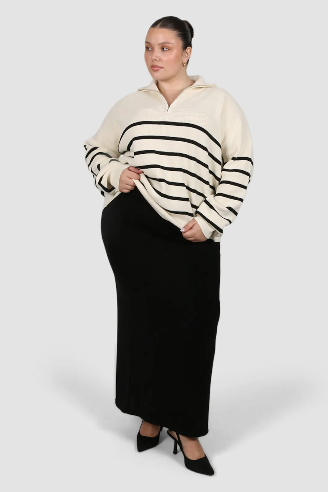 Fayt Tops | Sweaters & Knits | FLETCHER ZIP KNIT CREAM STRIPE