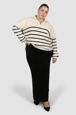 Fayt Tops | Sweaters & Knits | FLETCHER ZIP KNIT CREAM STRIPE