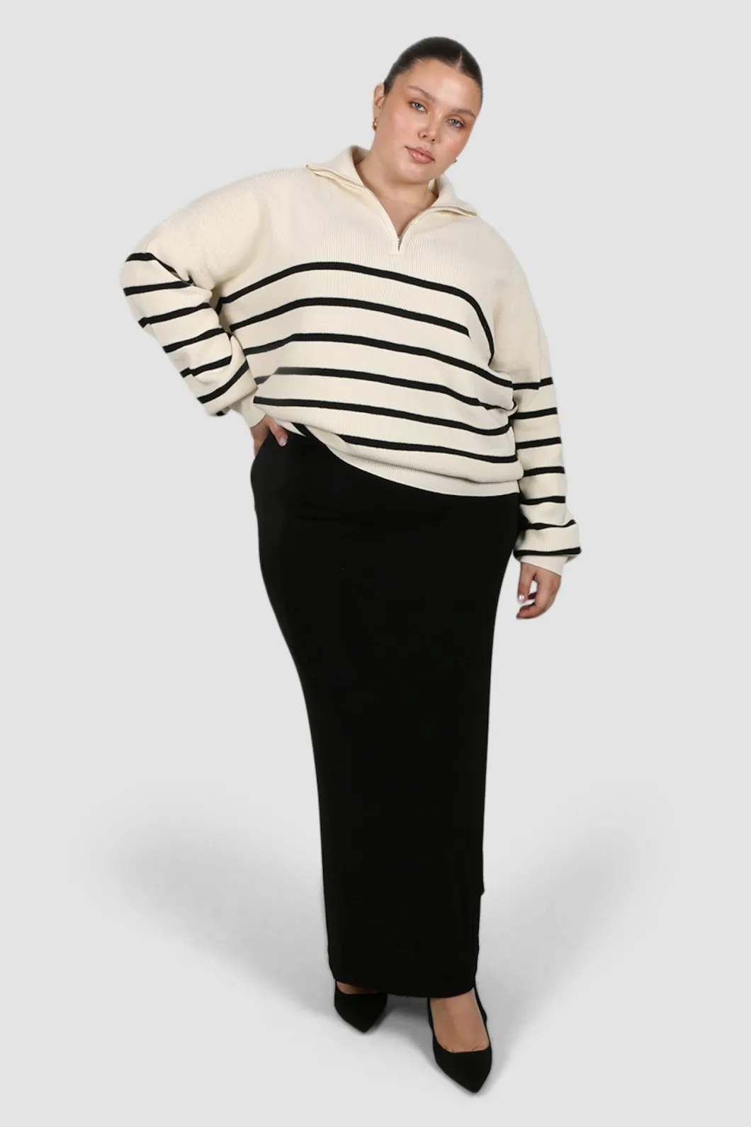 Fayt Tops | Sweaters & Knits | FLETCHER ZIP KNIT CREAM STRIPE