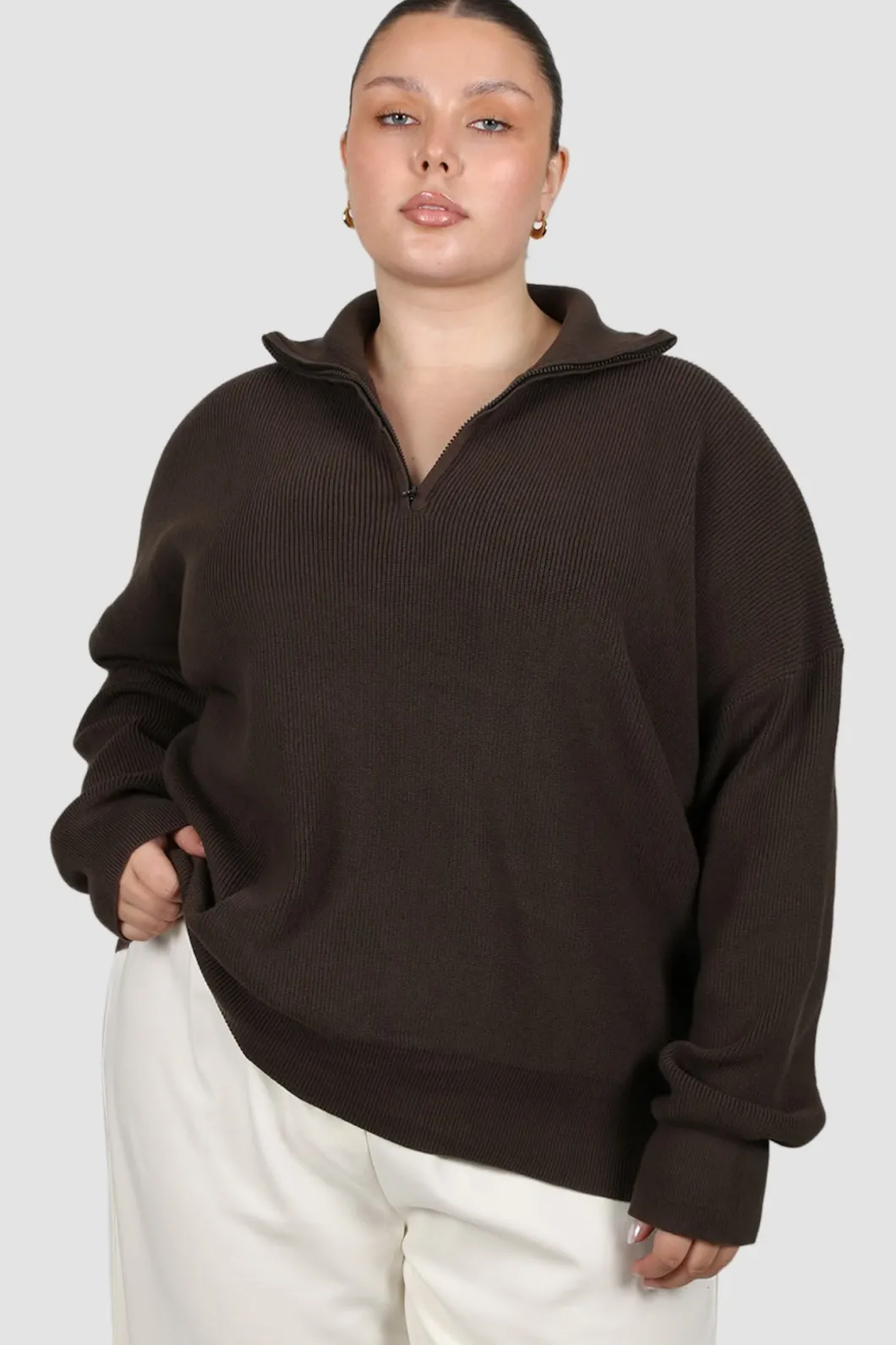 Fayt Tops | Sweaters & Knits | FLETCHER ZIP KNIT ESPRESSO