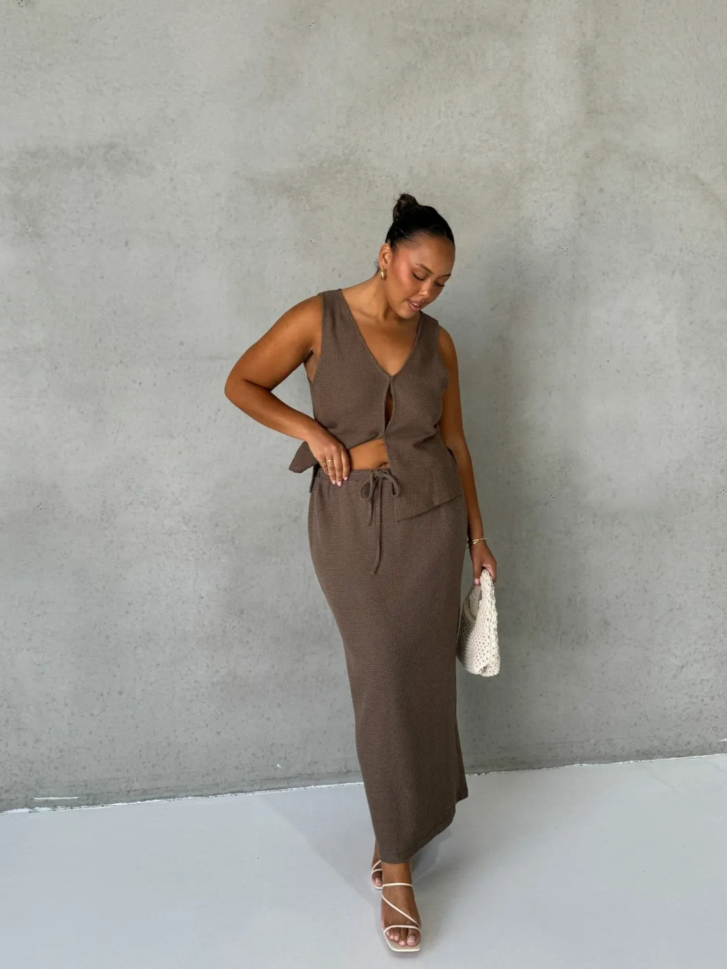 Fayt Skirts | Sets | MARLEY WAFFLE MAXI SKIRT MOCHA