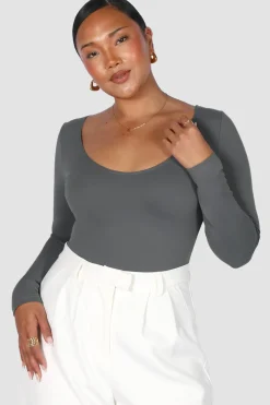 Fayt Tops | SCOOP NECK BODYSUIT GREY