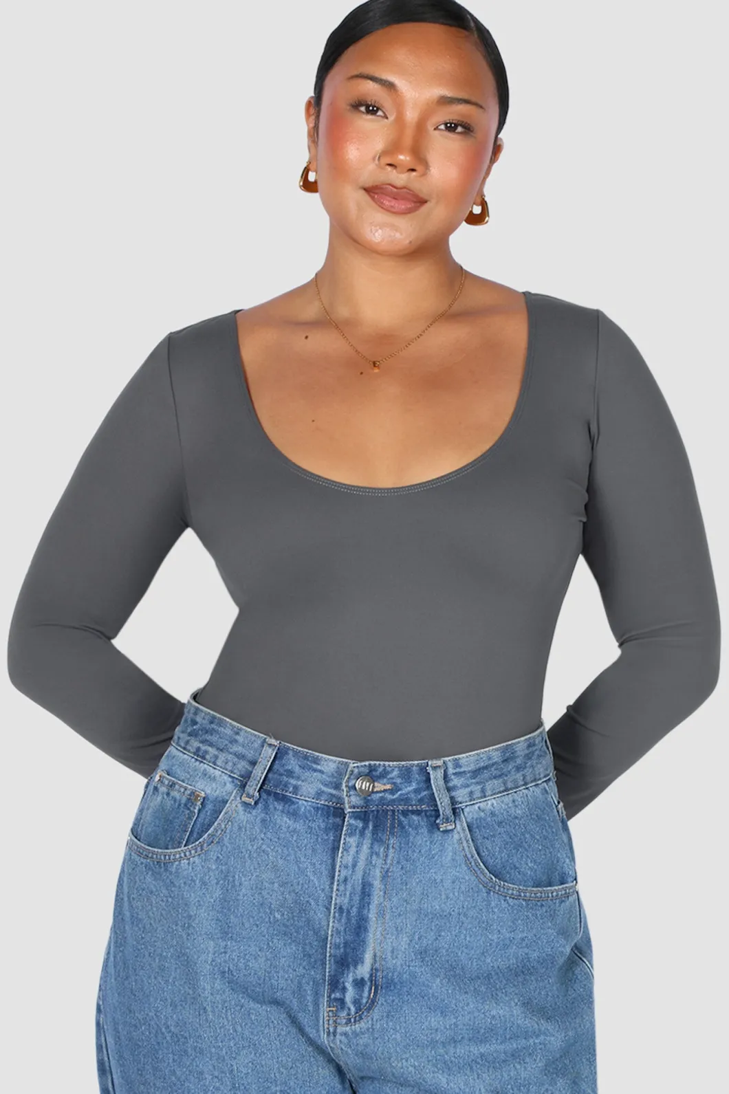 Fayt Tops | SCOOP NECK BODYSUIT GREY