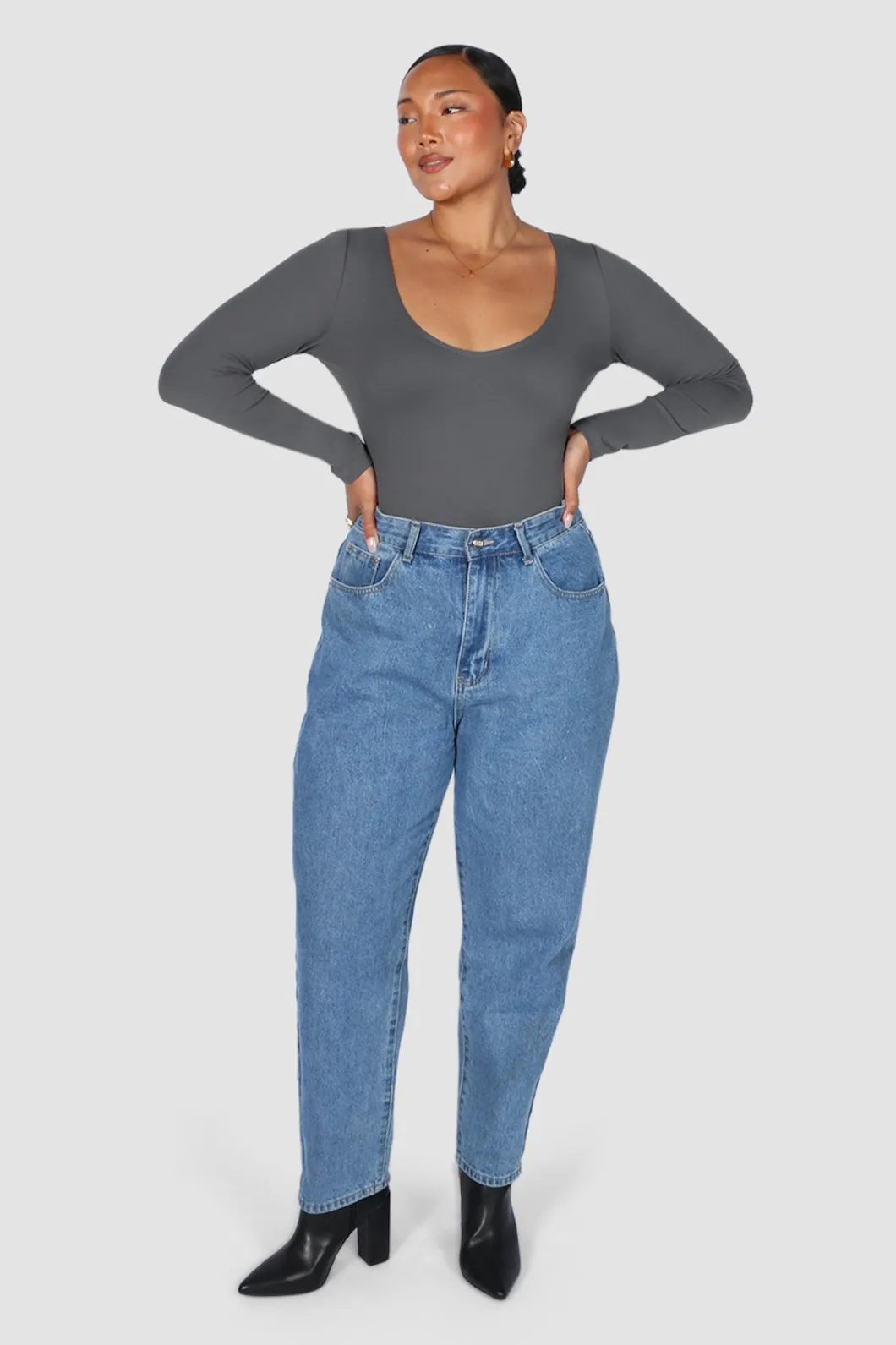 Fayt Tops | SCOOP NECK BODYSUIT GREY