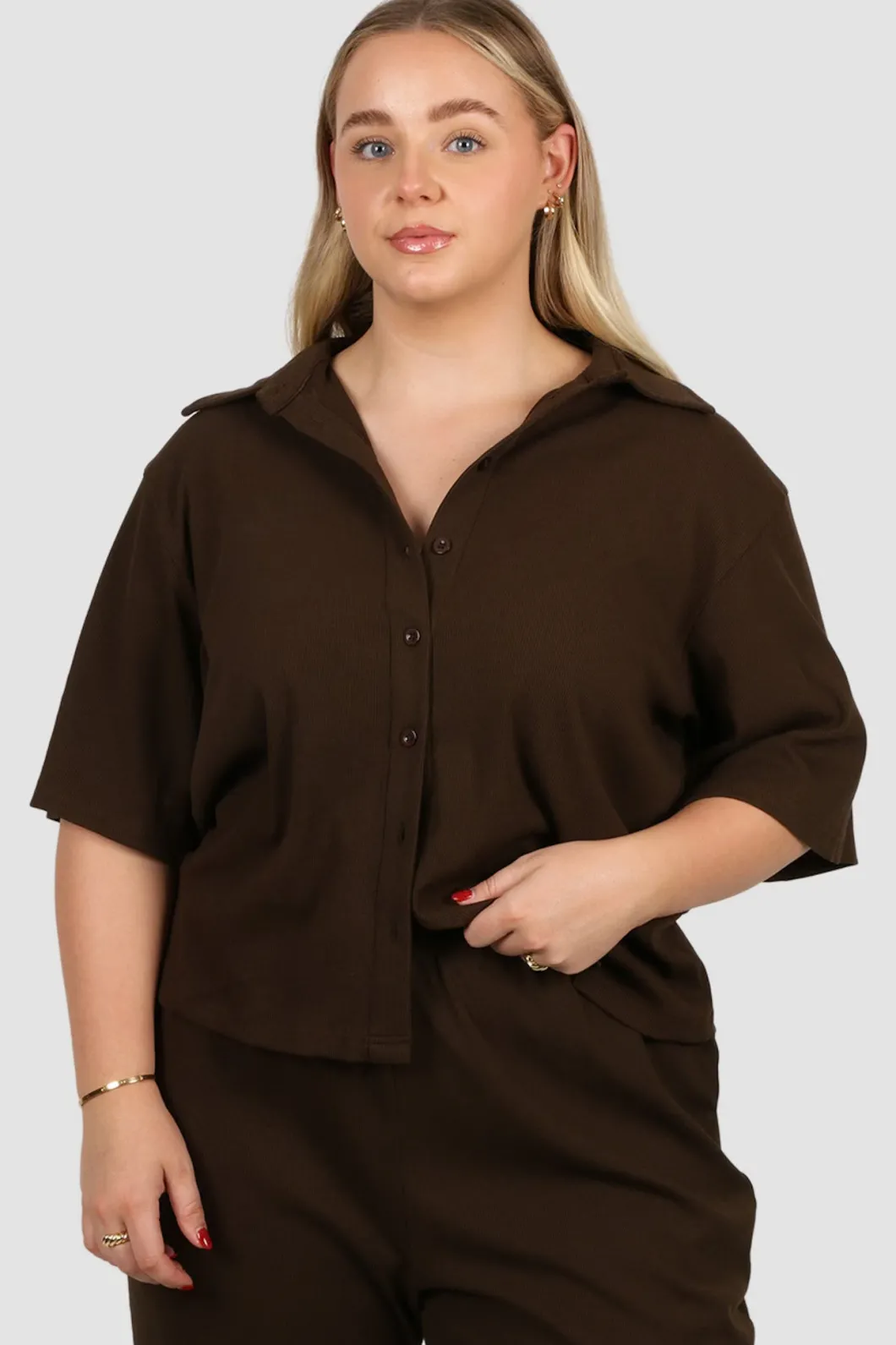 Fayt Tops | Sets | SELIA RIB BUTTON SHIRT ESPRESSO