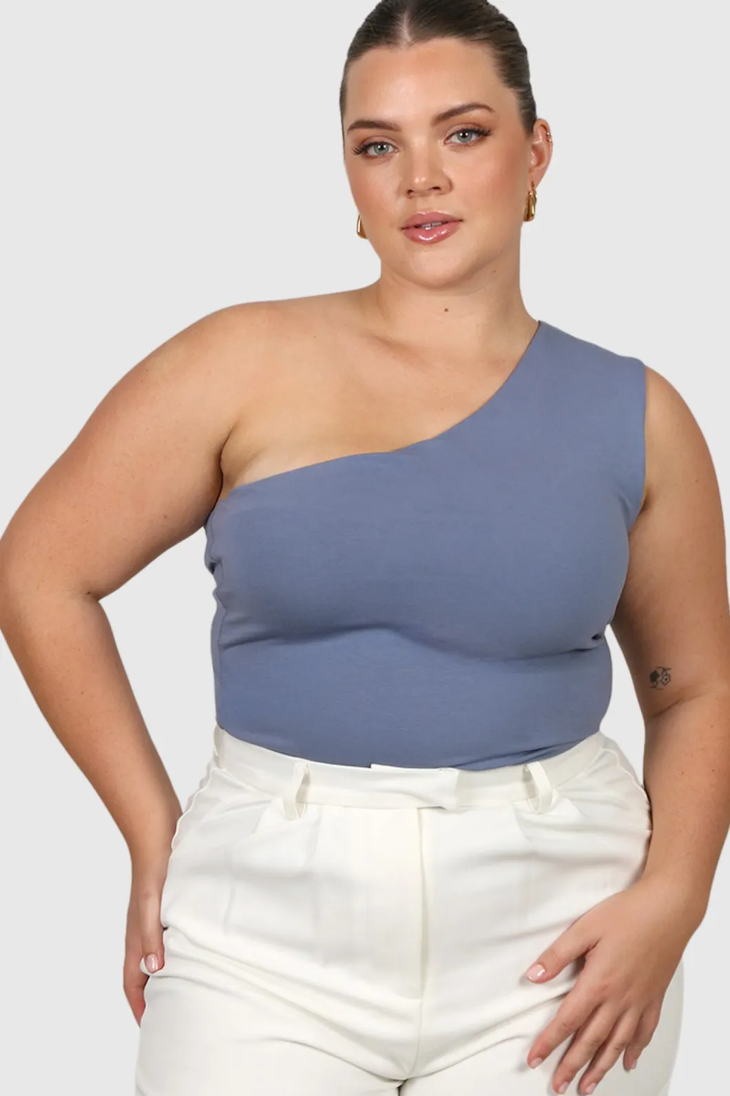 Fayt Tops | SULLIVAN ONE SHOULDER TOP STEEL BLUE