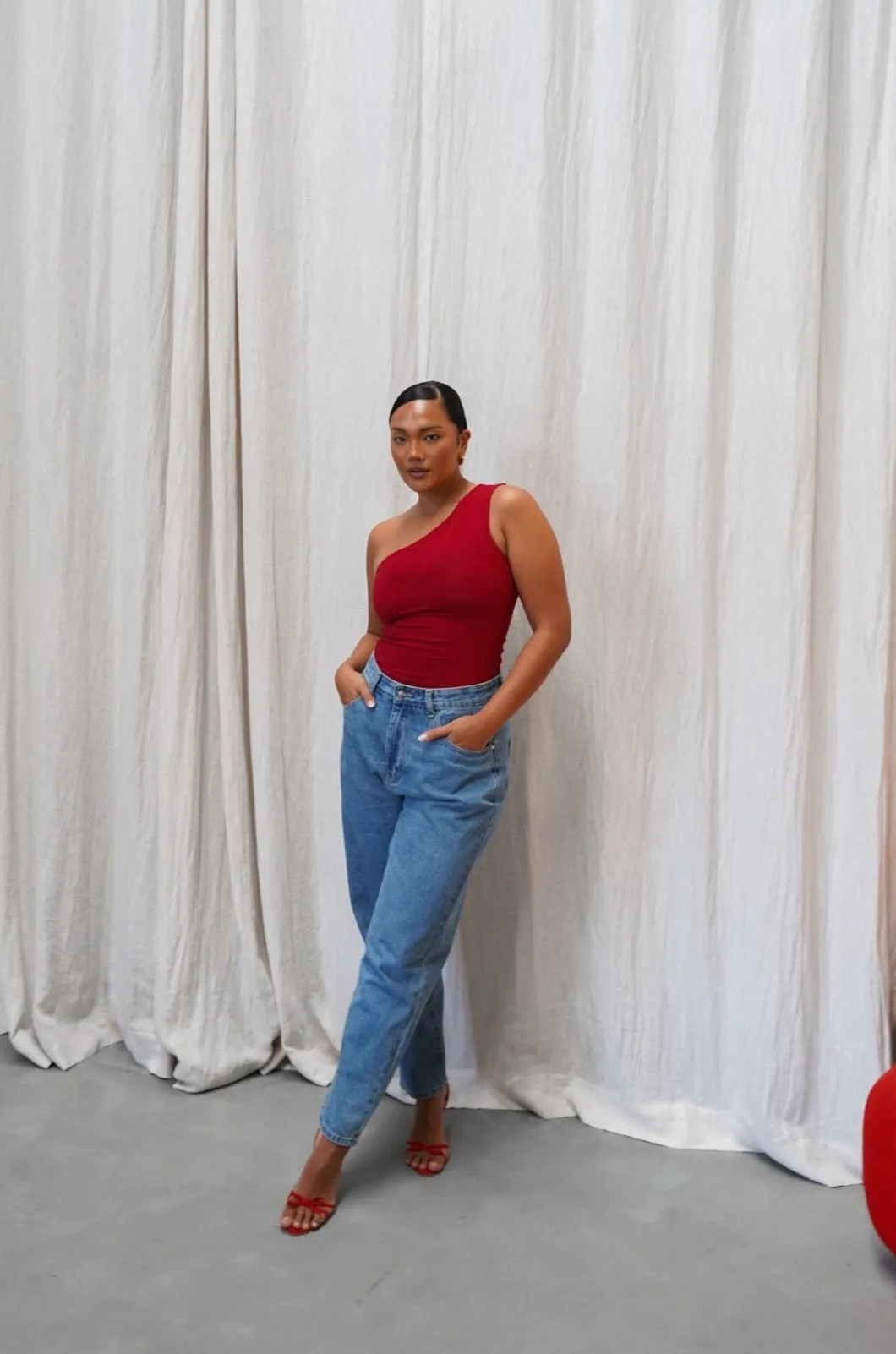 Fayt Tops | SULLIVAN ONE SHOULDER TOP CHERRY