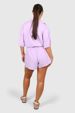 Fayt Playsuits + Jumpsuits | ZEPHYR LINEN PLAYSUIT LILAC