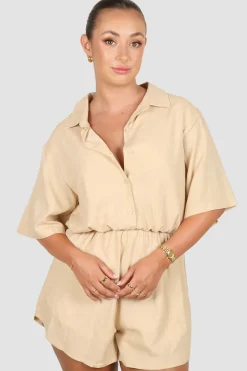 Fayt Playsuits + Jumpsuits | ZEPHYR LINEN PLAYSUIT NEUTRAL
