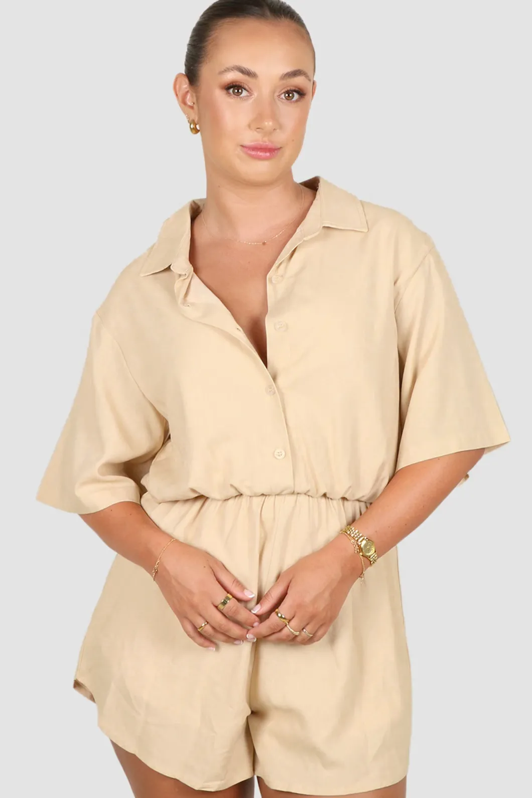 Fayt Playsuits + Jumpsuits | ZEPHYR LINEN PLAYSUIT NEUTRAL