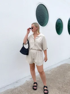 Fayt Playsuits + Jumpsuits | ZEPHYR LINEN PLAYSUIT OAT