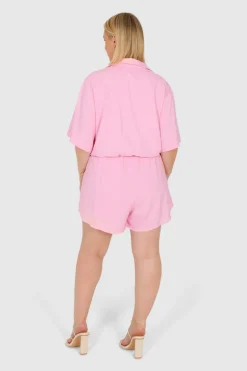 Fayt Playsuits + Jumpsuits | ZEPHYR LINEN PLAYSUIT PINK