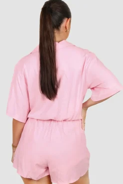 Fayt Playsuits + Jumpsuits | ZEPHYR LINEN PLAYSUIT PINK
