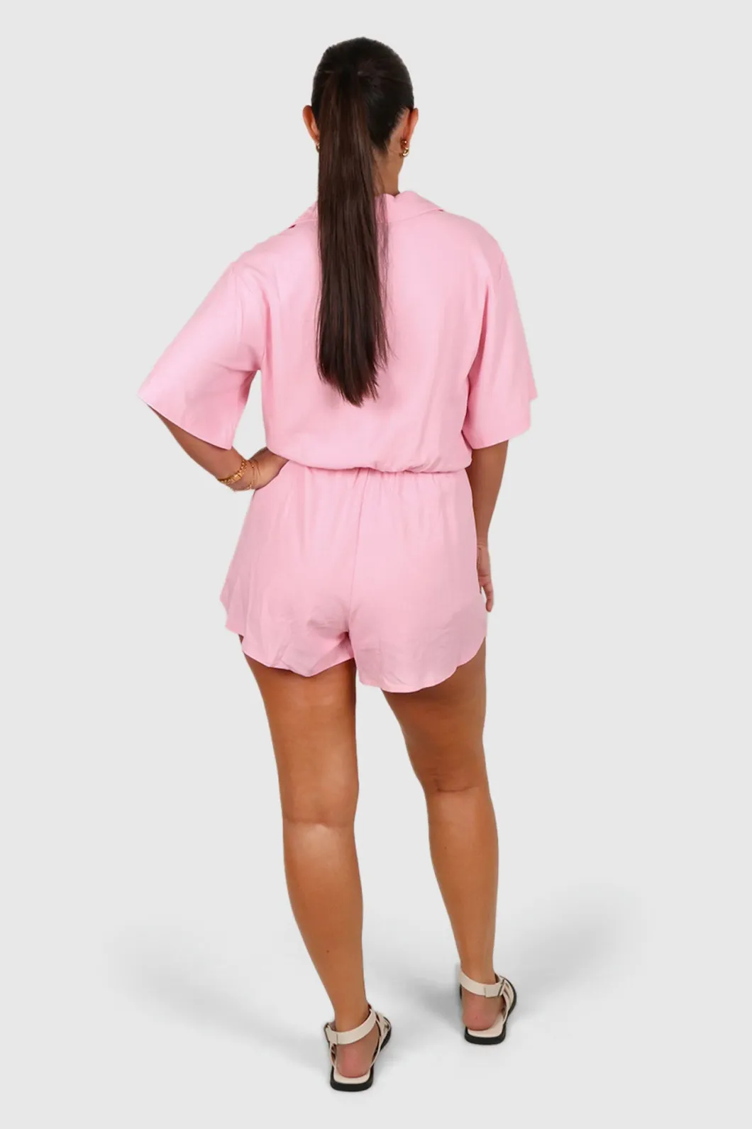 Fayt Playsuits + Jumpsuits | ZEPHYR LINEN PLAYSUIT PINK