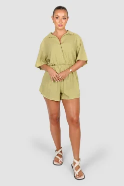 Fayt Playsuits + Jumpsuits | ZEPHYR LINEN PLAYSUIT PISTACHIO