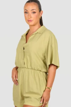 Fayt Playsuits + Jumpsuits | ZEPHYR LINEN PLAYSUIT PISTACHIO