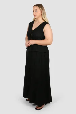 Fayt Sets | ZYLA TIERED MAXI SKIRT BLACK