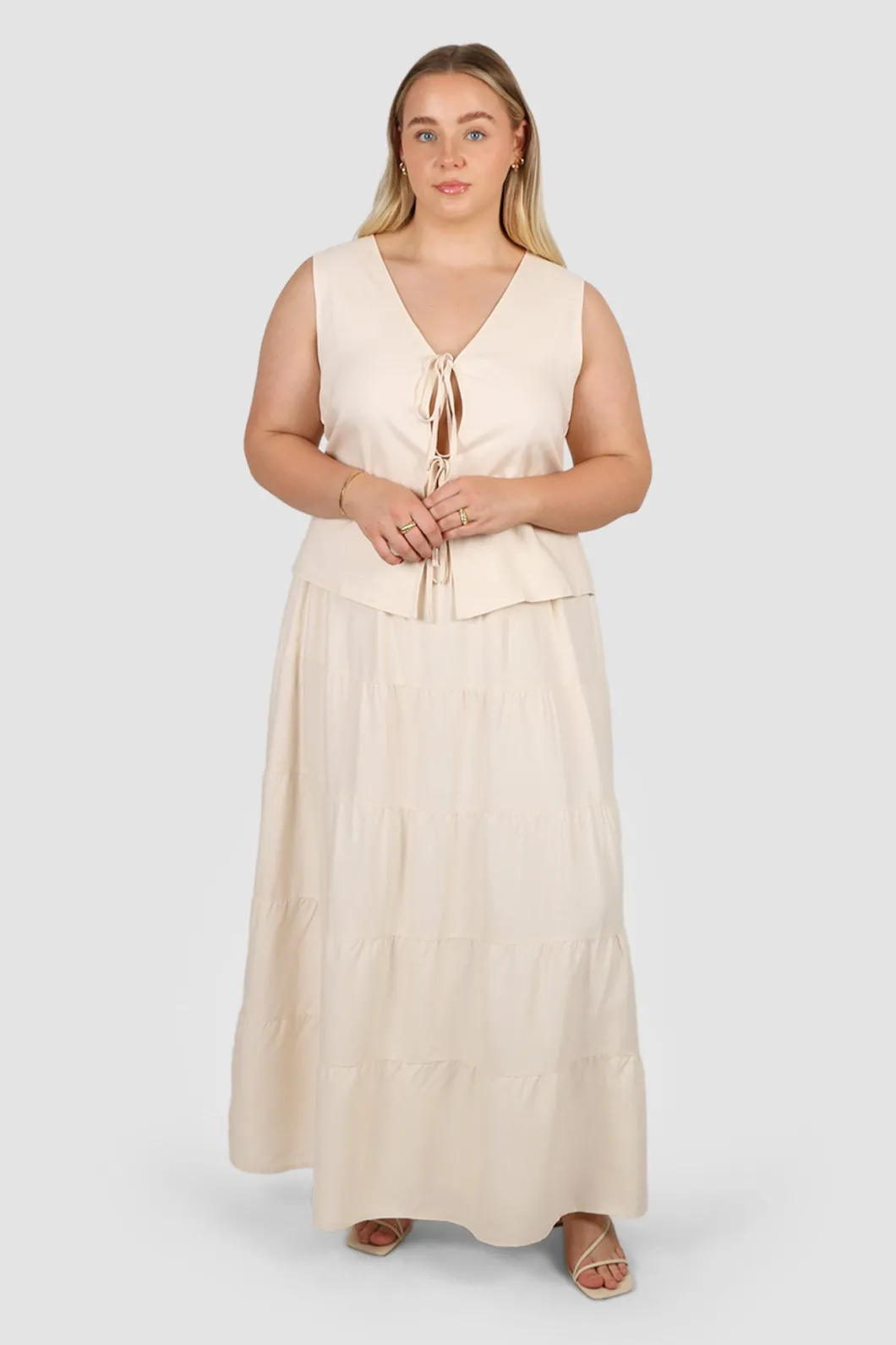 Fayt Skirts | Sets | ZYLA TIERED MAXI SKIRT NEUTRAL